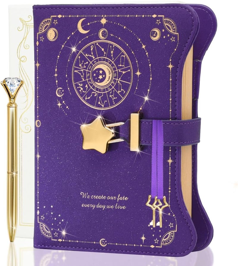 hi!SCI Diary with Lock and Keys for Girls and Women, Locking Diary for Gift Ideas with Gift Box and Pen and Bookmark, Journal for Women with 360 Kraft Pages, B6 Refillable Notebook with Lock for Writing (Deep Royal Purple) - Image 1